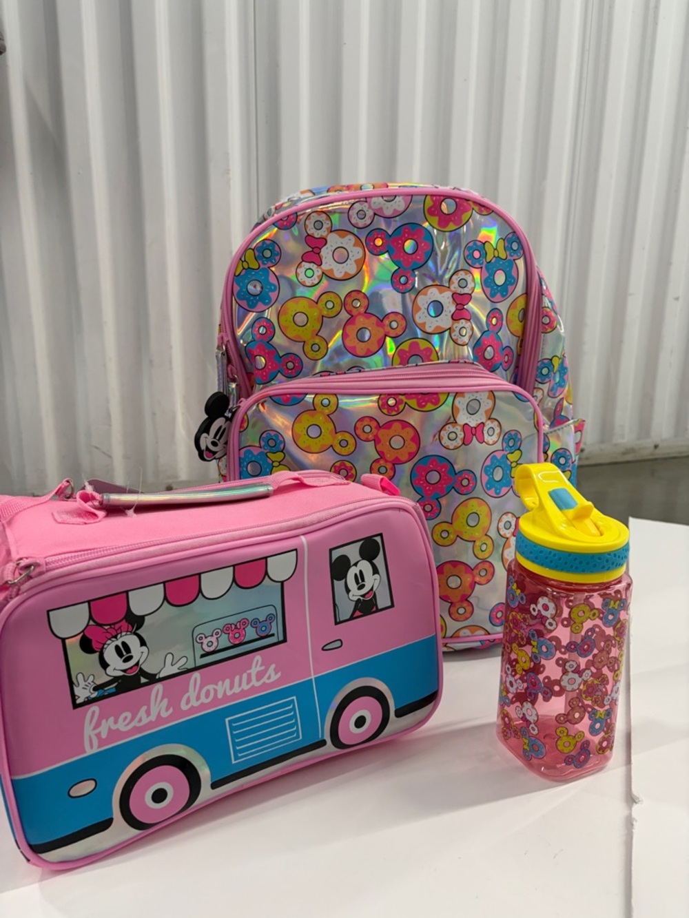 Limited Edition - Disney Pink Donut Print Backpack, Lunch Box & Water Bottle Set